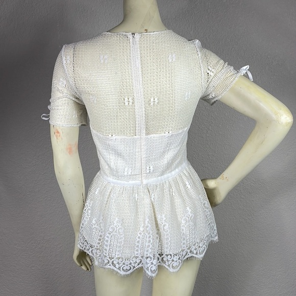 Luba by Hannah Payne Mesh Lace Peplum Babydoll Top Blouse Feminine Bridal White - Picture 4 of 13